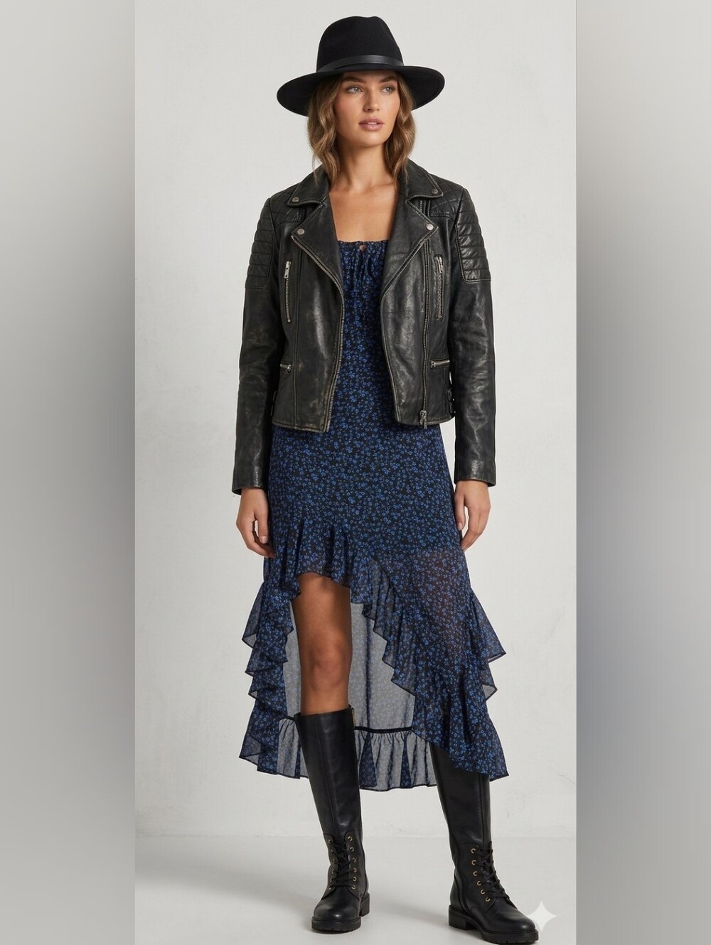B.P. | Blue Floral Ruffled High-Low - Picture 5 of 6